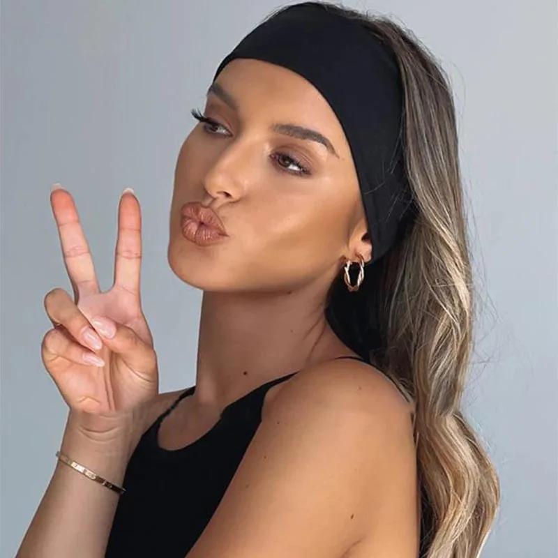 Femmes bandeau Turban couleur unie élastiques bandes de cheveux Yoga bandeau mode maquillage cheveux