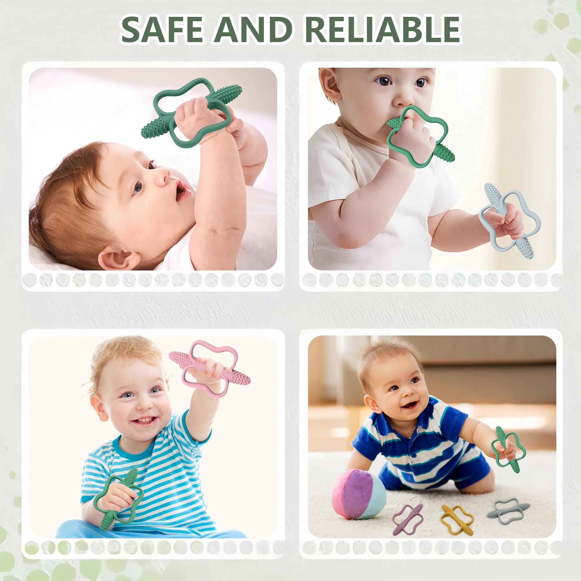 Jouets de dentition pour bébé avec poignées faciles à saisir, jouets de dentition en silicone de qua