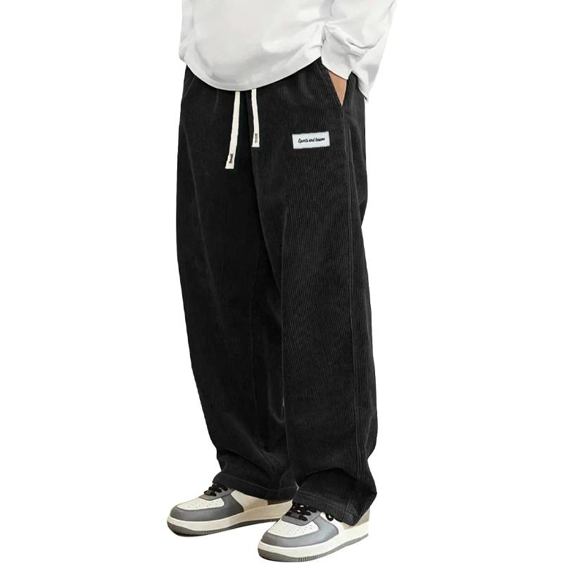 Pantalon décontracté en velours côtelé pour homme, coupe ample, droit, survêtement, taille élastique