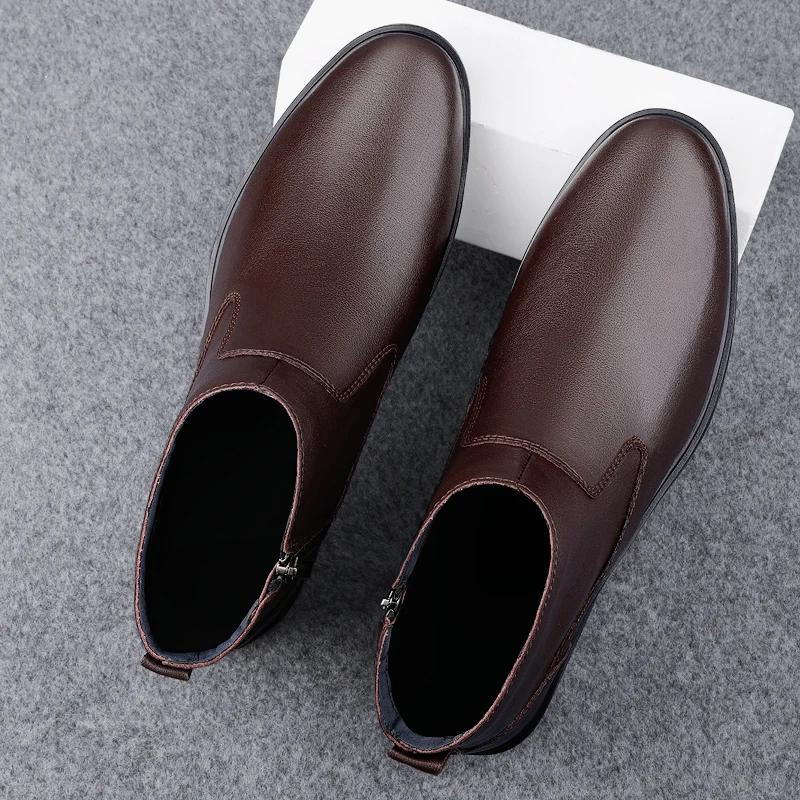 Chaussures en cuir véritable pour hommes, bottes de rinçage en peluche, chaussures d'affaires décont