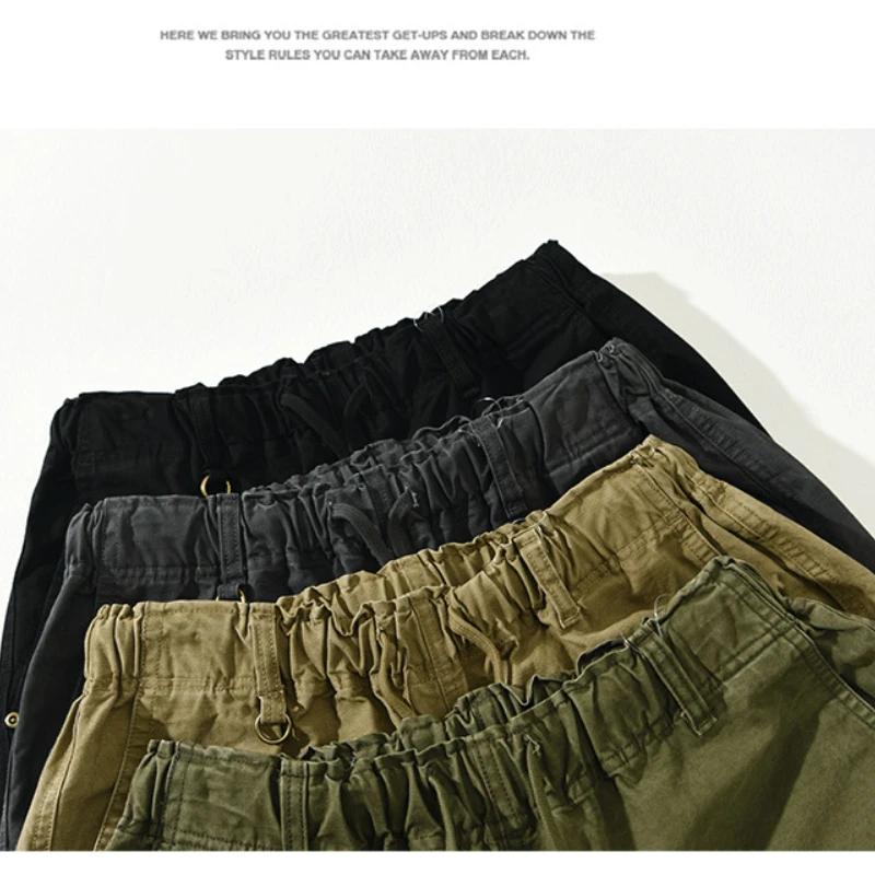 Pantalon Cargo ample 100% coton pour hommes, décontracté, grandes poches, Vintage, jogging, Streetwe