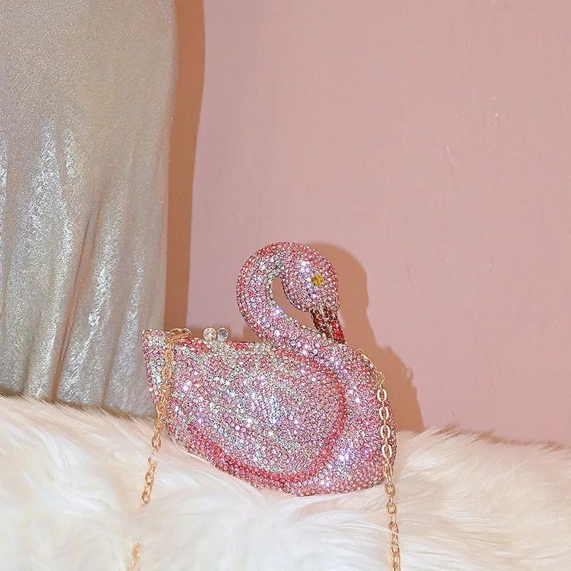 Cygne femmes pierres soirée pochettes mariées animaux strass sacs à main et sacs à main de luxe conc