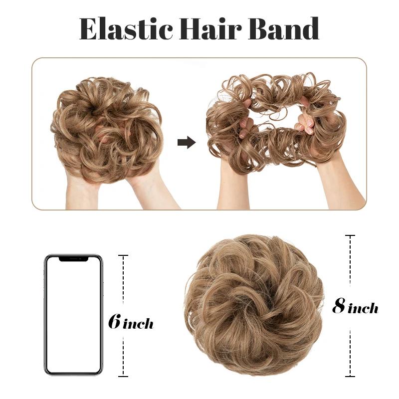 Extensions de Chignon synthétiques en désordre, grands chouchous élastiques bouclés, postiche Chigno