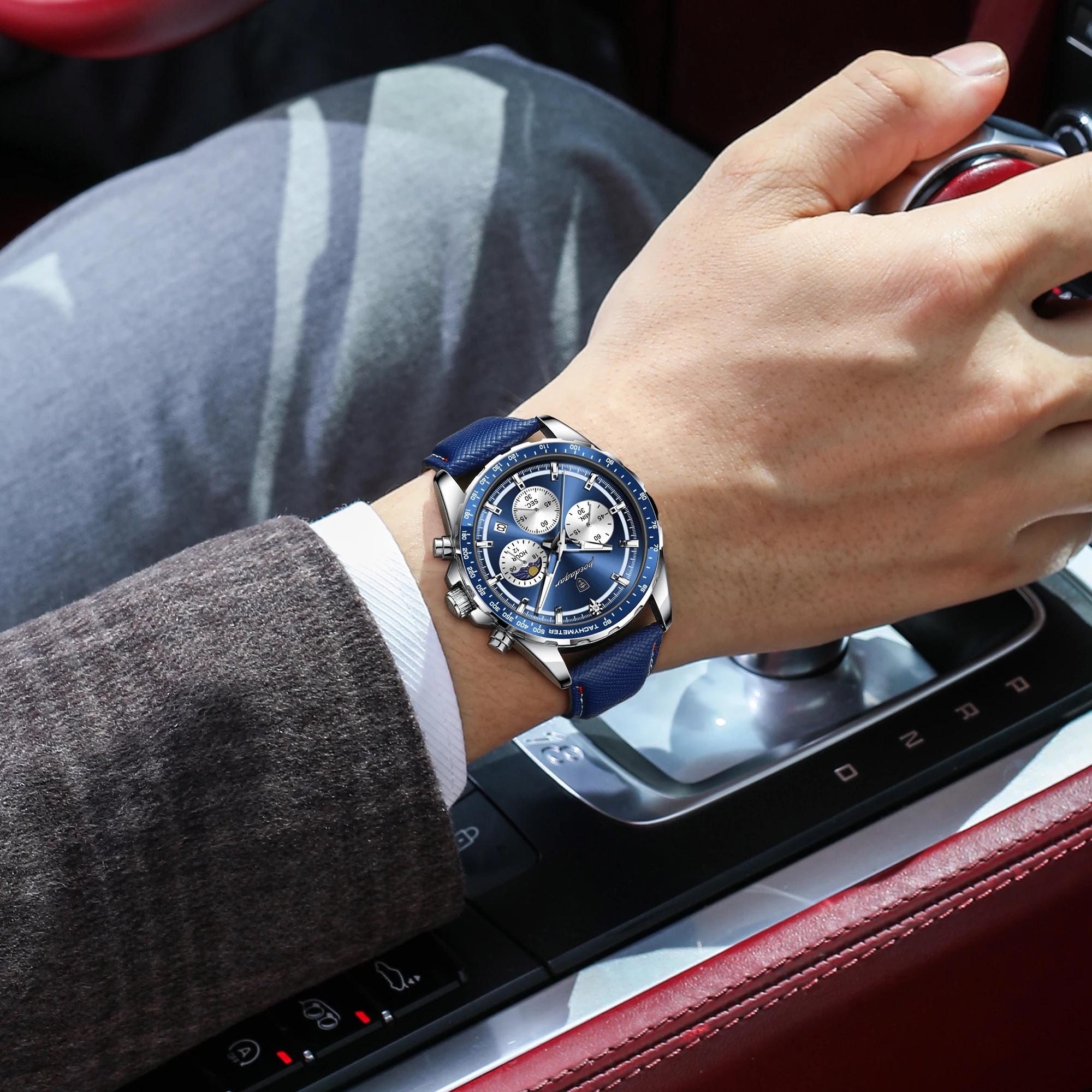 POEDAGAR Original mode hommes horloge lumineux étanche chronographe Date homme montre-bracelet en cu