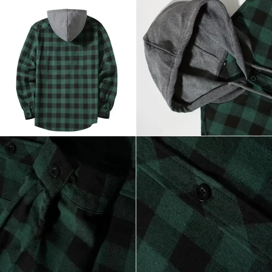 Hommes d'affaires printemps et automne Patchwork Plaid boucle décontractée à capuche à manches longu