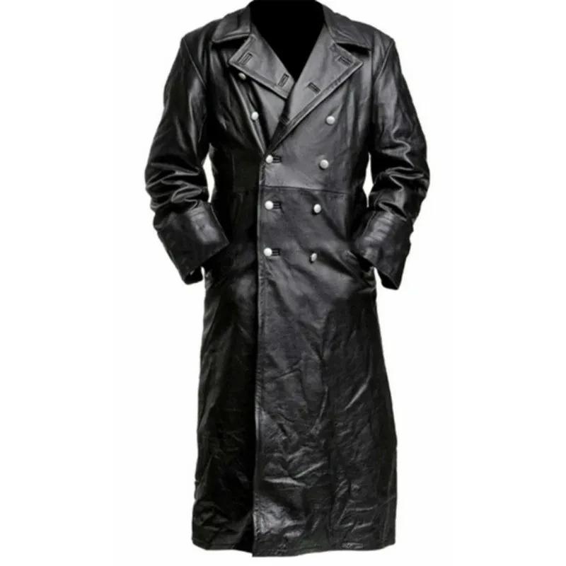 Blouson Formel Militaire Allemand en Cuir Noir, Trench Classique WW2