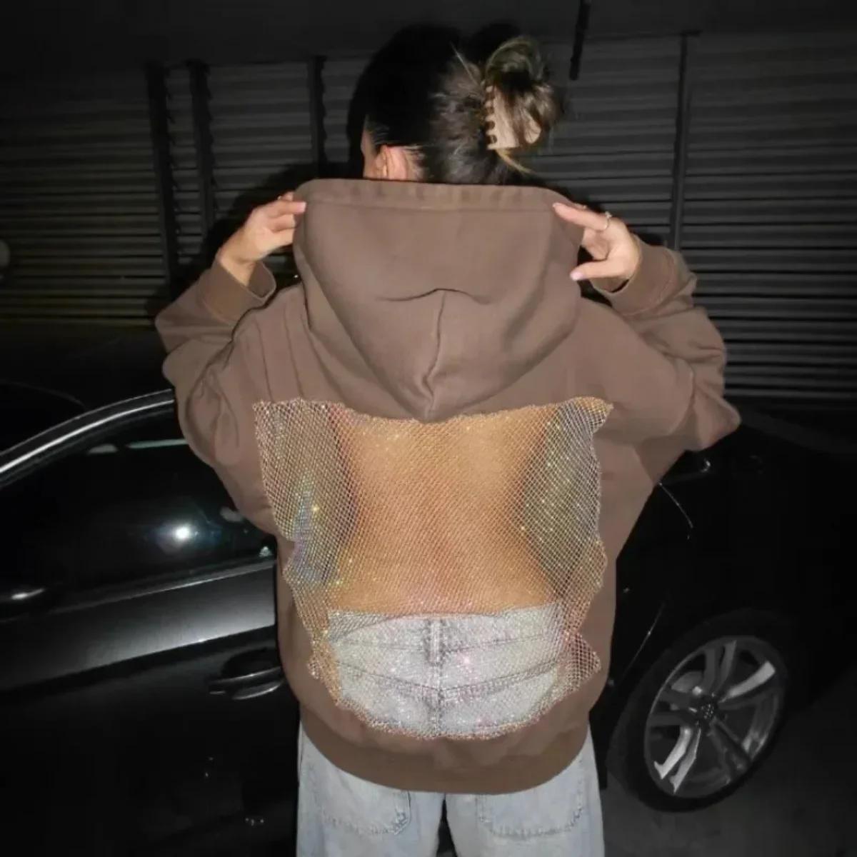 Sweat à capuche en maille creuse pour femmes, dos nu, manches longues, couleur unie, haut décontract