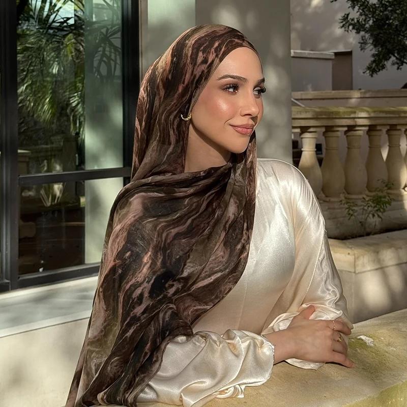 Écharpe musulmane en marbre Hijab imprimé aquarelle, Protection solaire douce et respirante, légère,