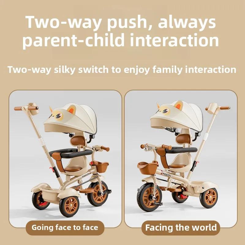 Tricycle pour enfants à trois roues, musique poussée à la main, poussette légère pour bébé, vélo pol
