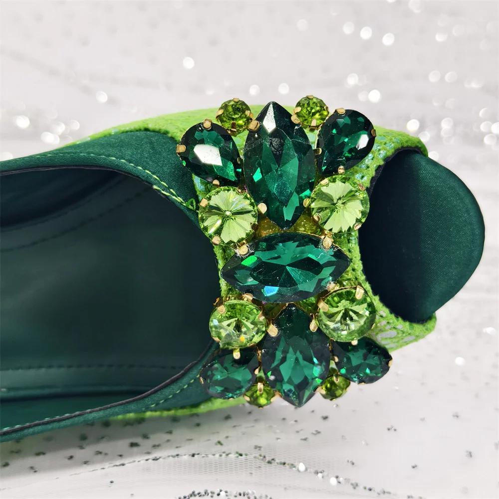 Ensemble de chaussures et de sacs africains à strass, nouveau design vert, talons confortables à bou
