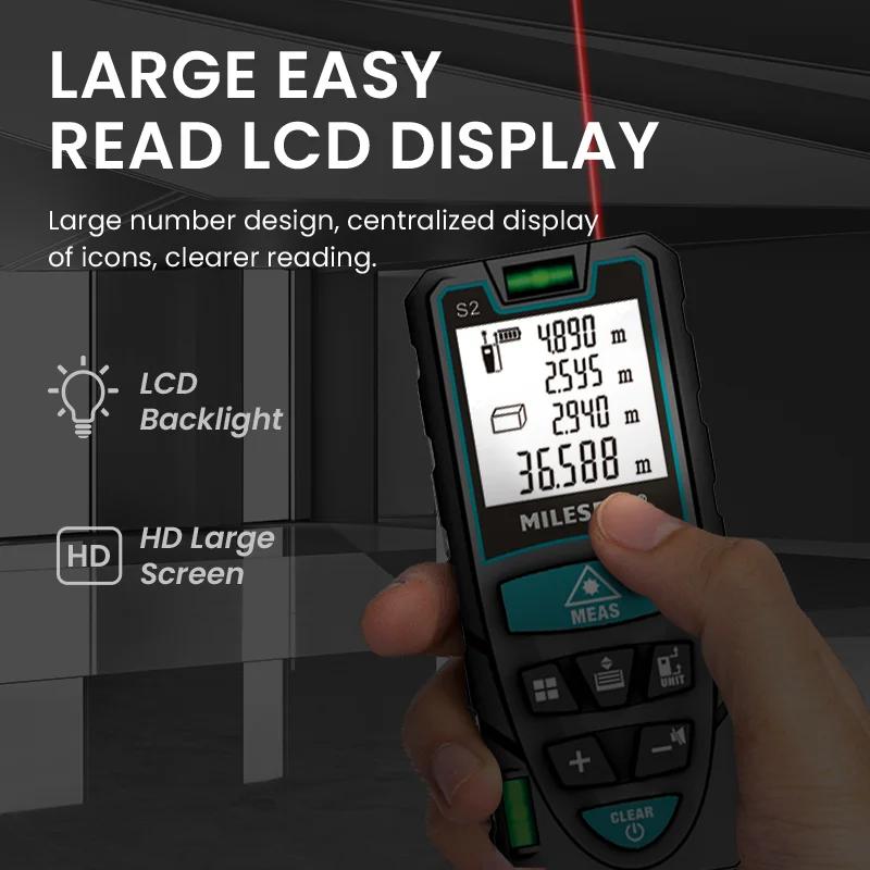 Mètre laser MILESEEY S2 40M 60M 80M 100M 120M, télémètre laser, outil de mesure laser avec fonction 
