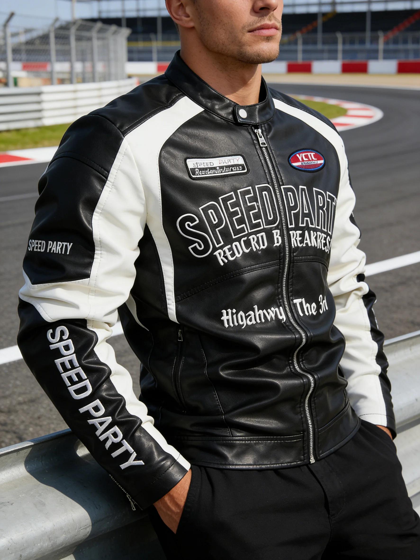 Veste de course en simili cuir, vestes de course de motard surdimensionnées, Streetwear unisexe
