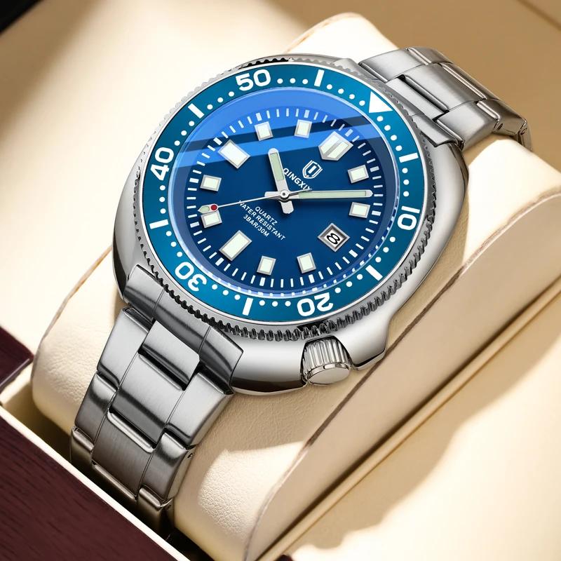 QINGXIYA Top marque de luxe hommes montres à Quartz de haute qualité bracelet en acier inoxydable ét
