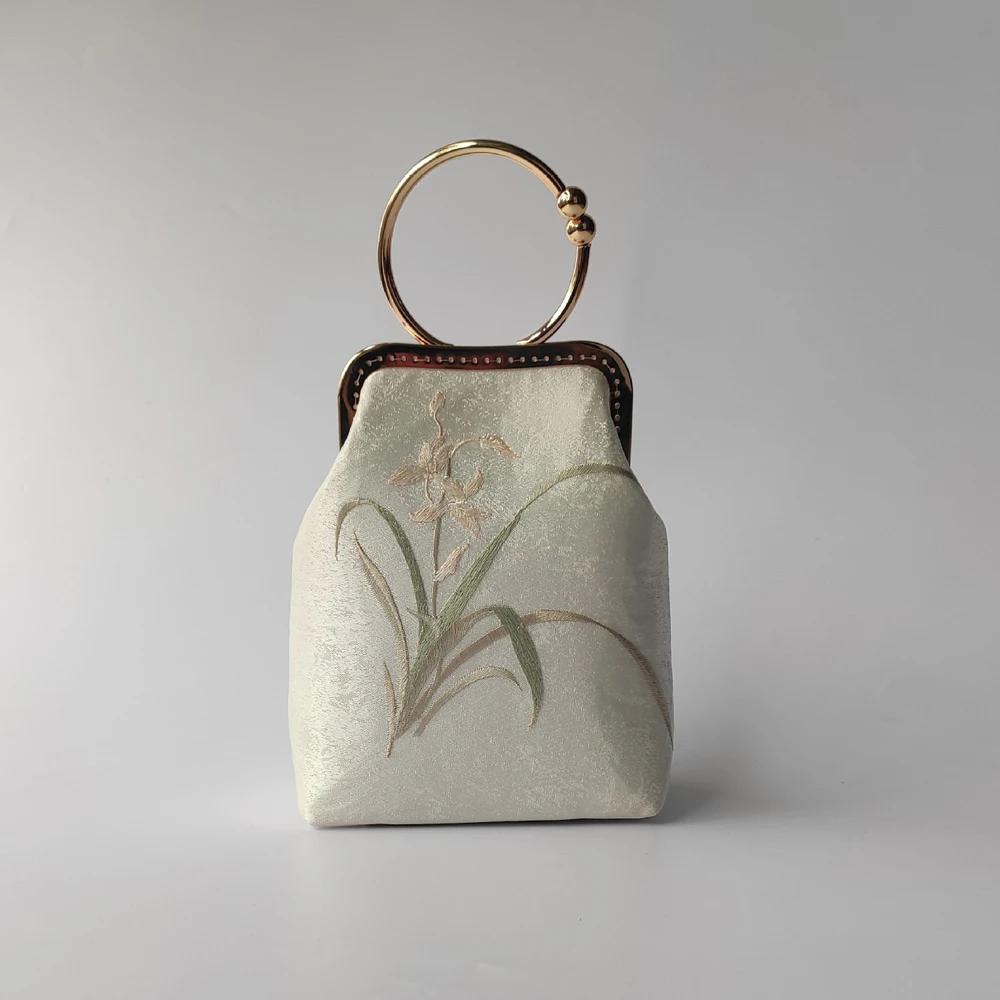 Sacs à main vintage faits à la main pour femmes, sacs brodés de fleurs, serrure de coquille, sac à b