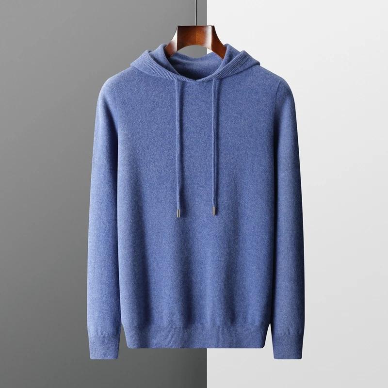 MVLYFLRT hommes 100% laine mérinos pull à capuche col tricoté pull sweat automne hiver décontracté g