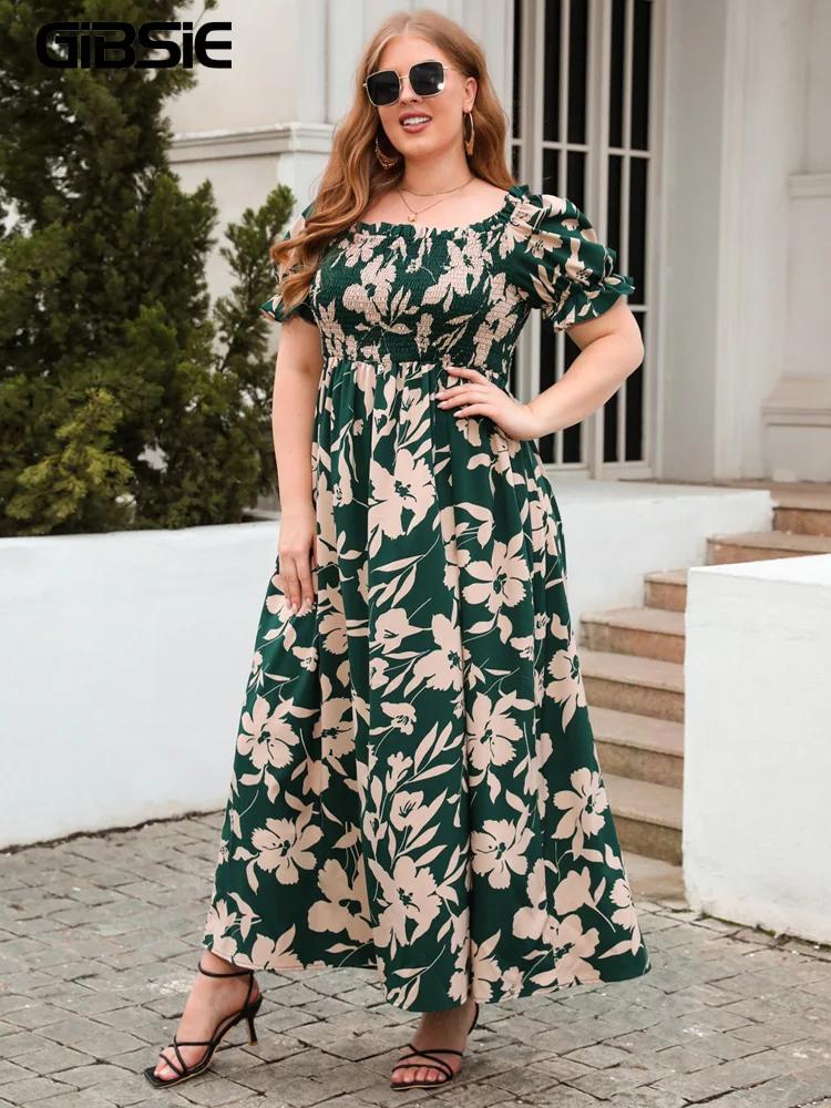 GIBSIE-Robe longue à manches bouffantes et col carré pour femme, maxi, imprimé floral, style bohème,