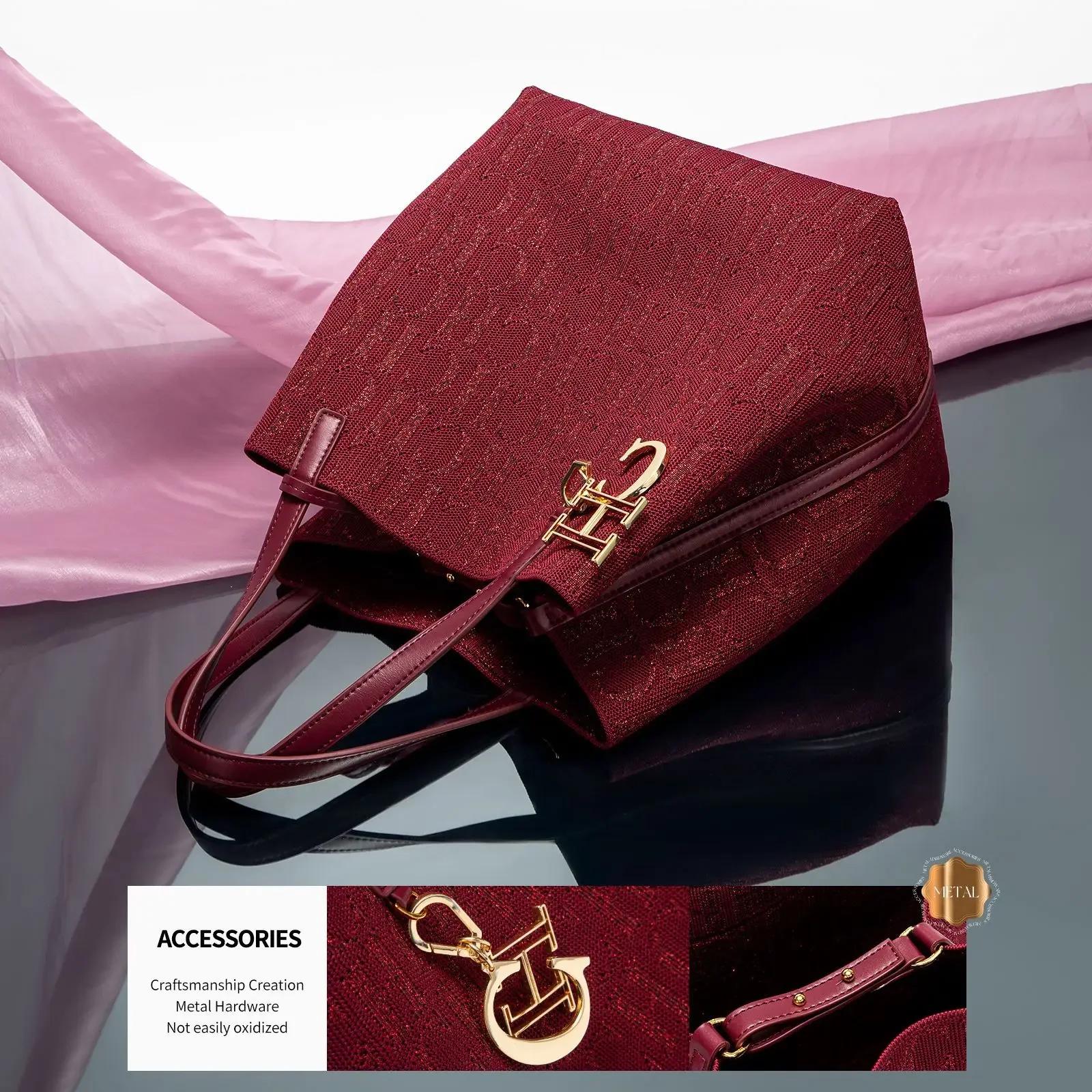 CH Sac à bandoulière pour femme, simple, couleur unie, motif imprimé lettres dorées, grande capacité