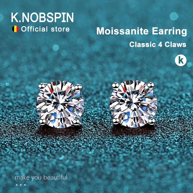 KNOBSPIN-Boucles d'oreilles en moissanite pour femme, clous d'oreilles en diamant cultivé en laborat