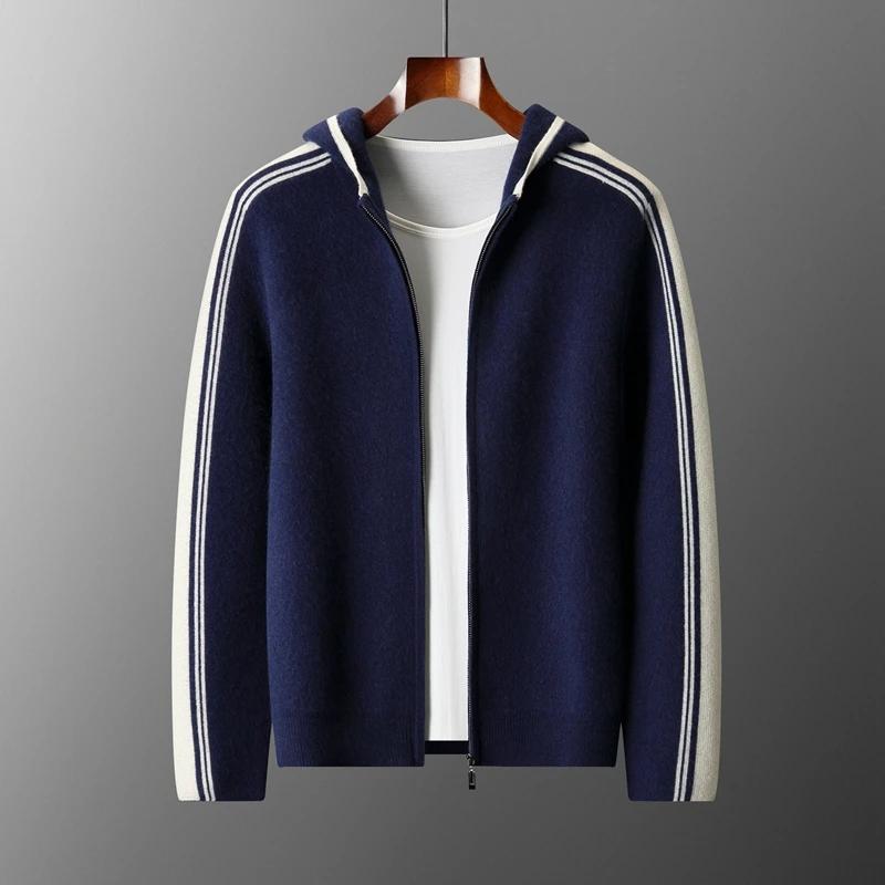 Lancement du nouveau produit: pull tricoté épais à capuche pour hommes 100% laine mérinos Cardigan à