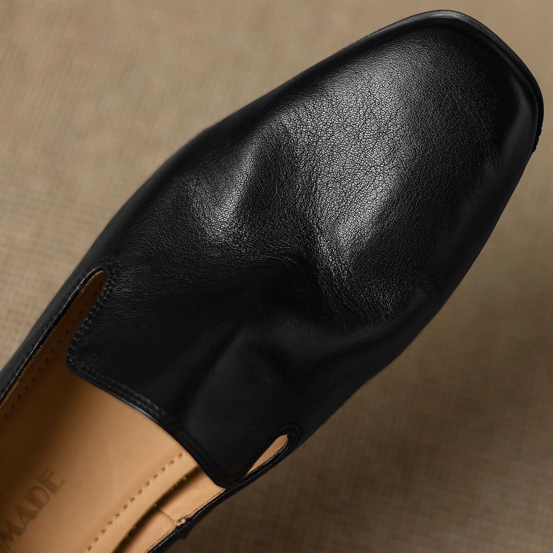 Mocassins plats à enfiler en cuir de vache pour femmes, bout carré, de haute qualité, doux, conforta