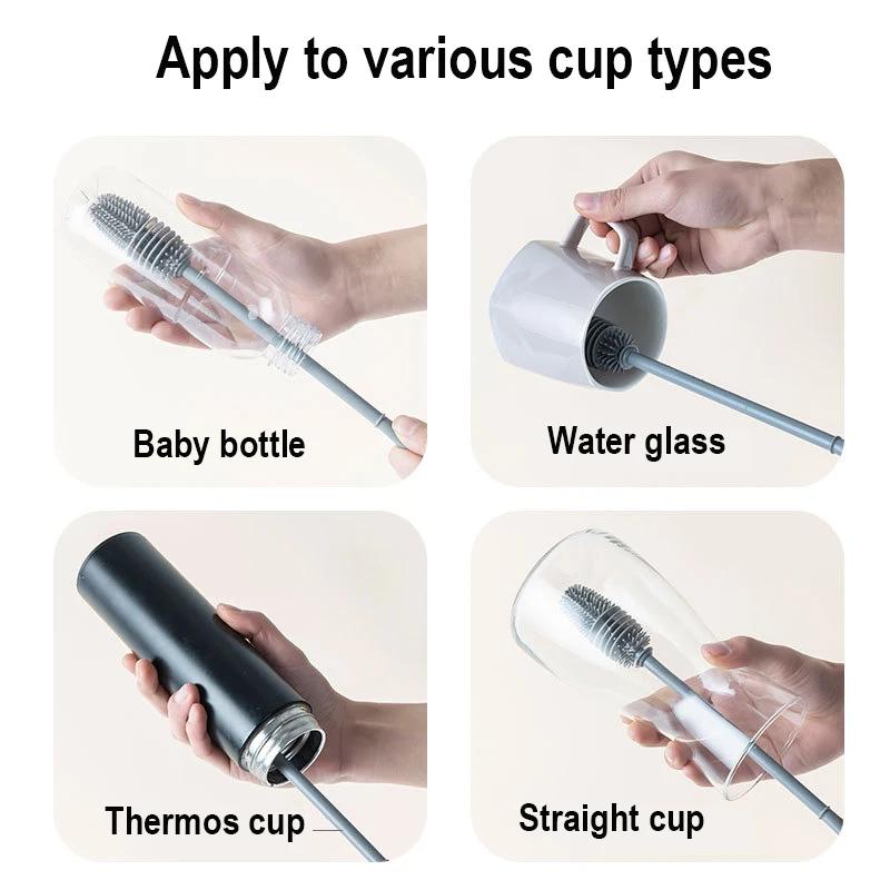 Brosse à biberons, Rotation à 360 degrés, brosses en Silicone à Long manche, outils de nettoyage de 