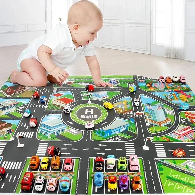 Tapis de carte de route 130x100CM pour enfants, Parking, feuille de route 83x58CM, carte de la circu