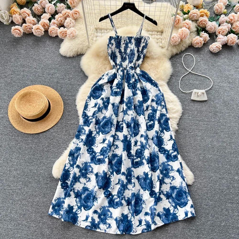 Robe longue d'été à imprimé de fleurs de roses, mode coréenne, romantique, rétro, robe de soirée, él