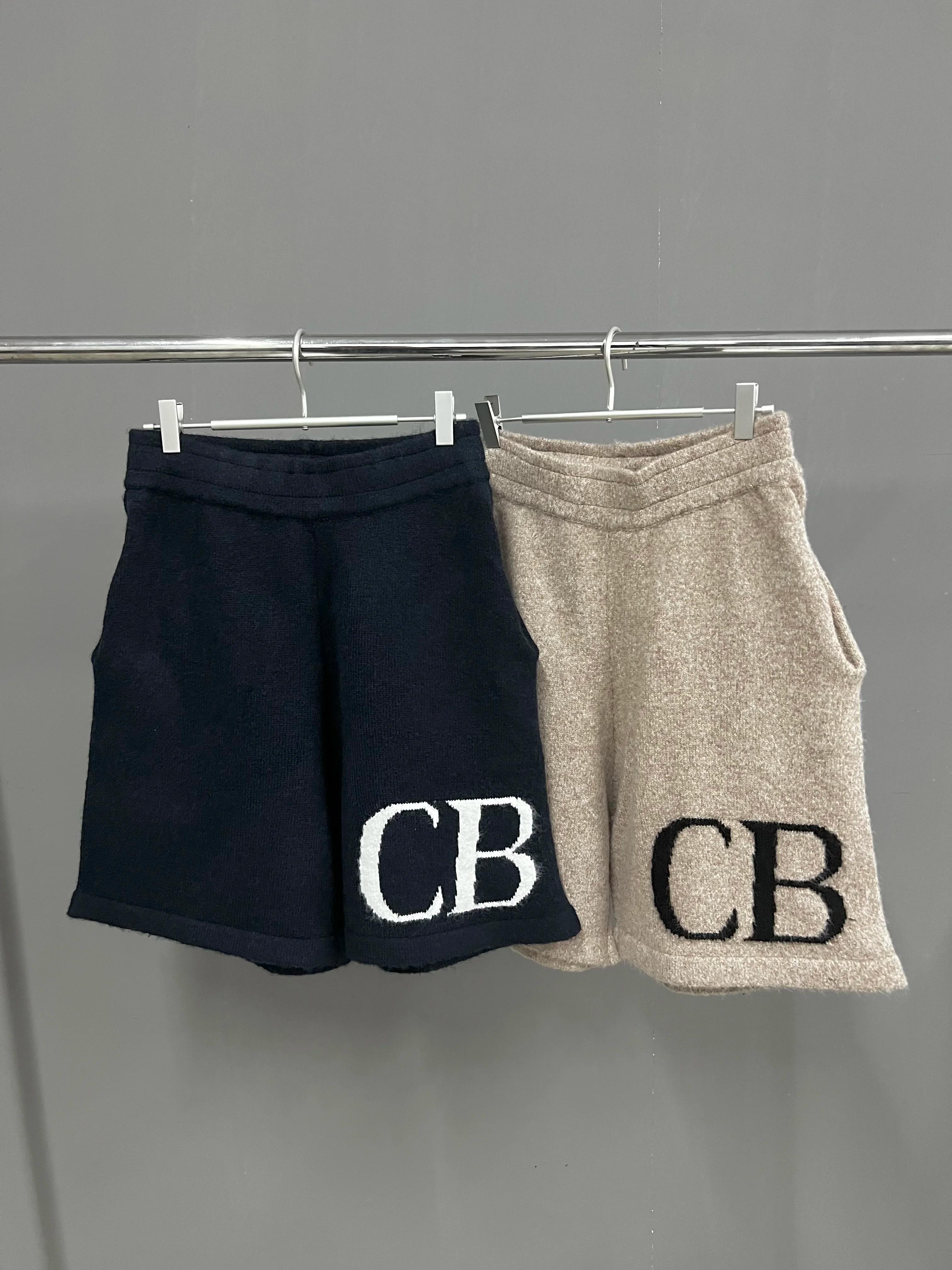 Shorts en tricot jacquard en laine avec cordon de serrage, logo CB, pour femmes et hommes, collectio