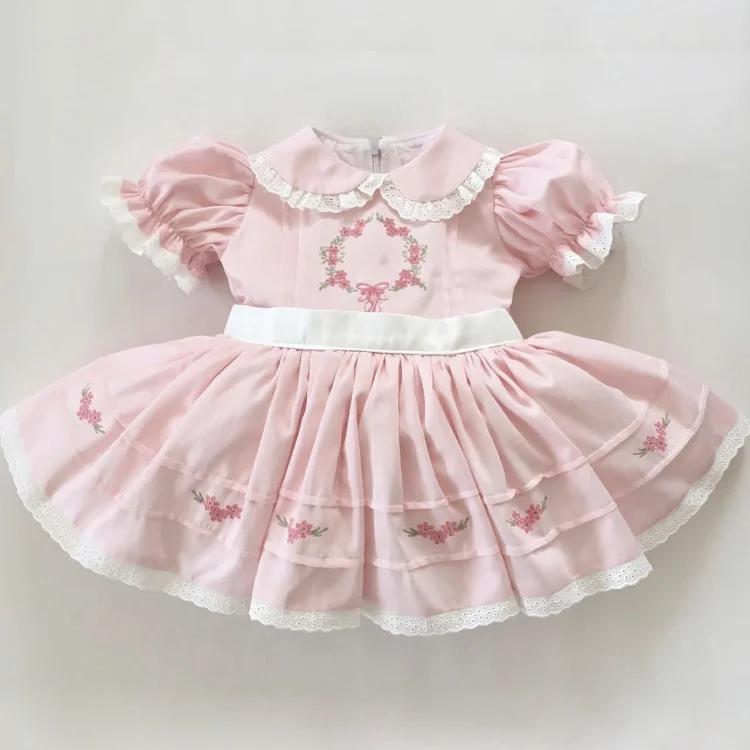 0-12Y bébé fille été rose fleur broderie turc Vintage princesse rose robe pour anniversaire vacances