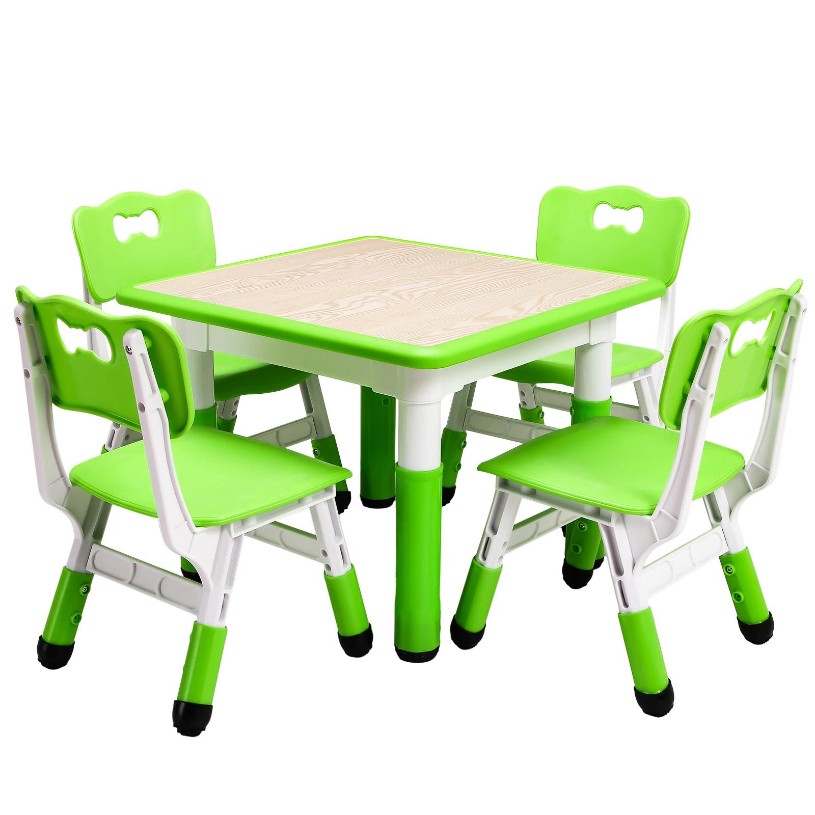 Ensemble table et 4 chaises pour enfants, table et chaises réglables en hauteur, plateau anti-graffi
