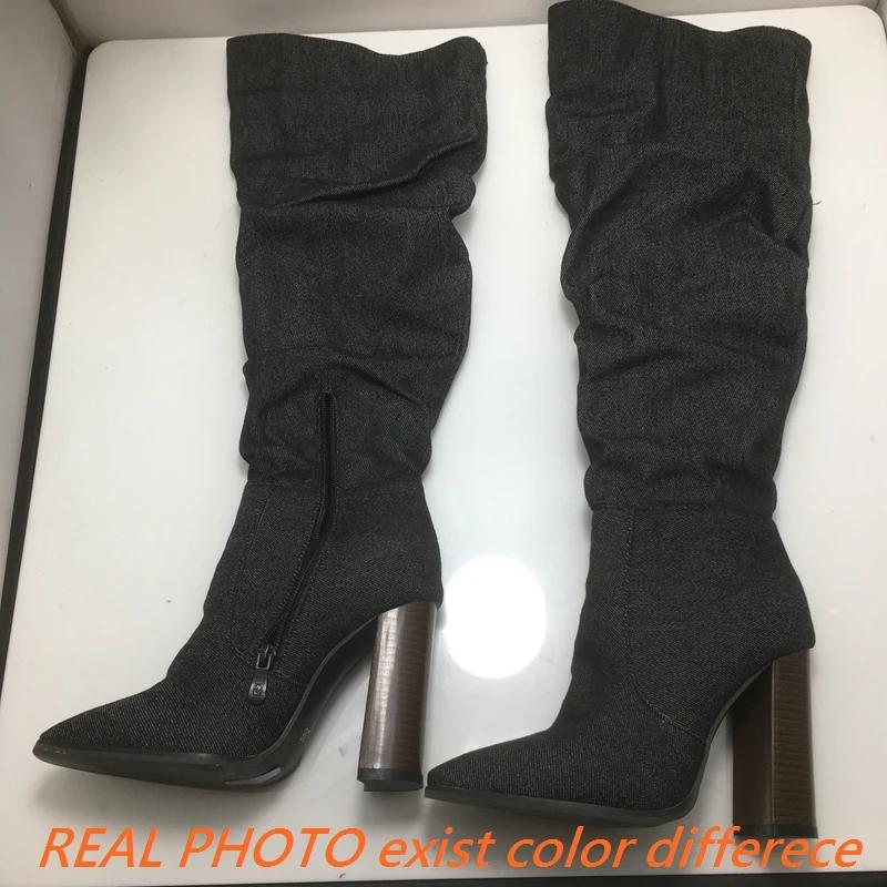 Girseaby femme cuissardes bout carré fermeture éclair plissé bloc talons grande taille 47 48 49 50 d