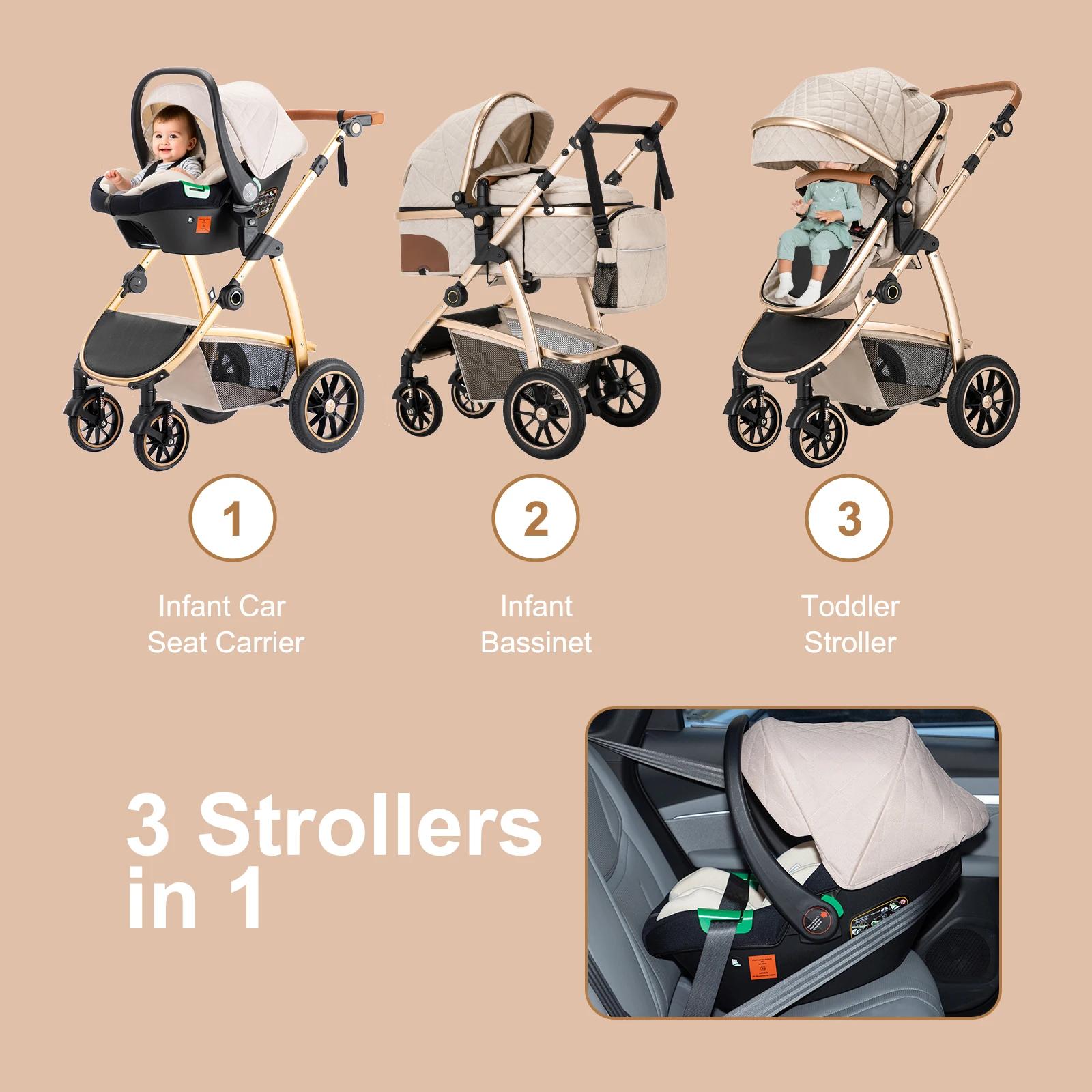 Poussette bébé 3 en 1 Portable voyage landau luxueux landau haut paysage cadre en aluminium poussett