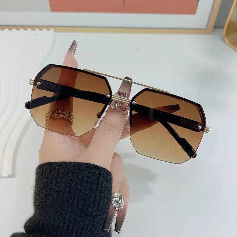 Lunettes de soleil carrées en métal pour hommes, demi-monture, ongles de riz, tendance décontractée,