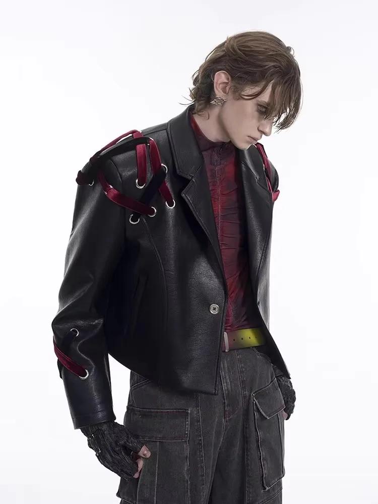 Mauroicardi printemps automne surdimensionné Cool noir Pu veste en cuir hommes épaulettes à manches 