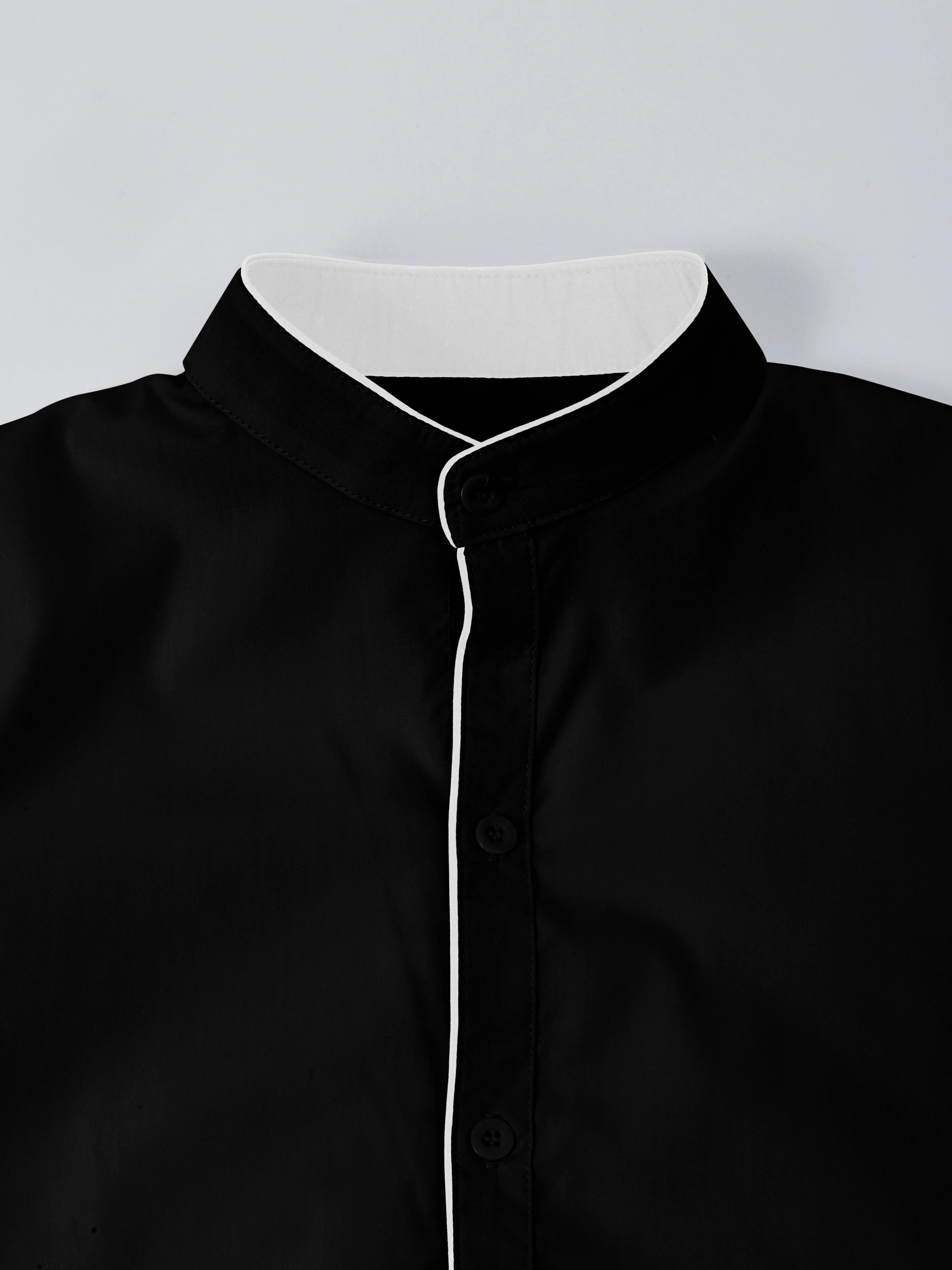 Chemise à manches longues monochromatique pour hommes, chemise couvertes à la mode, boutonnée, debou