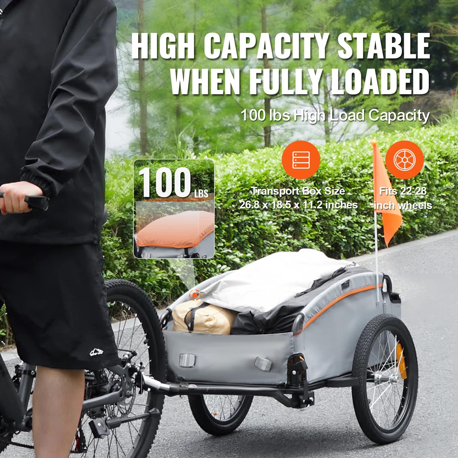 SucceBuy 100 lb remorque de chargement de vélo chariot de vélo pliable avec couvercle étanche et réf