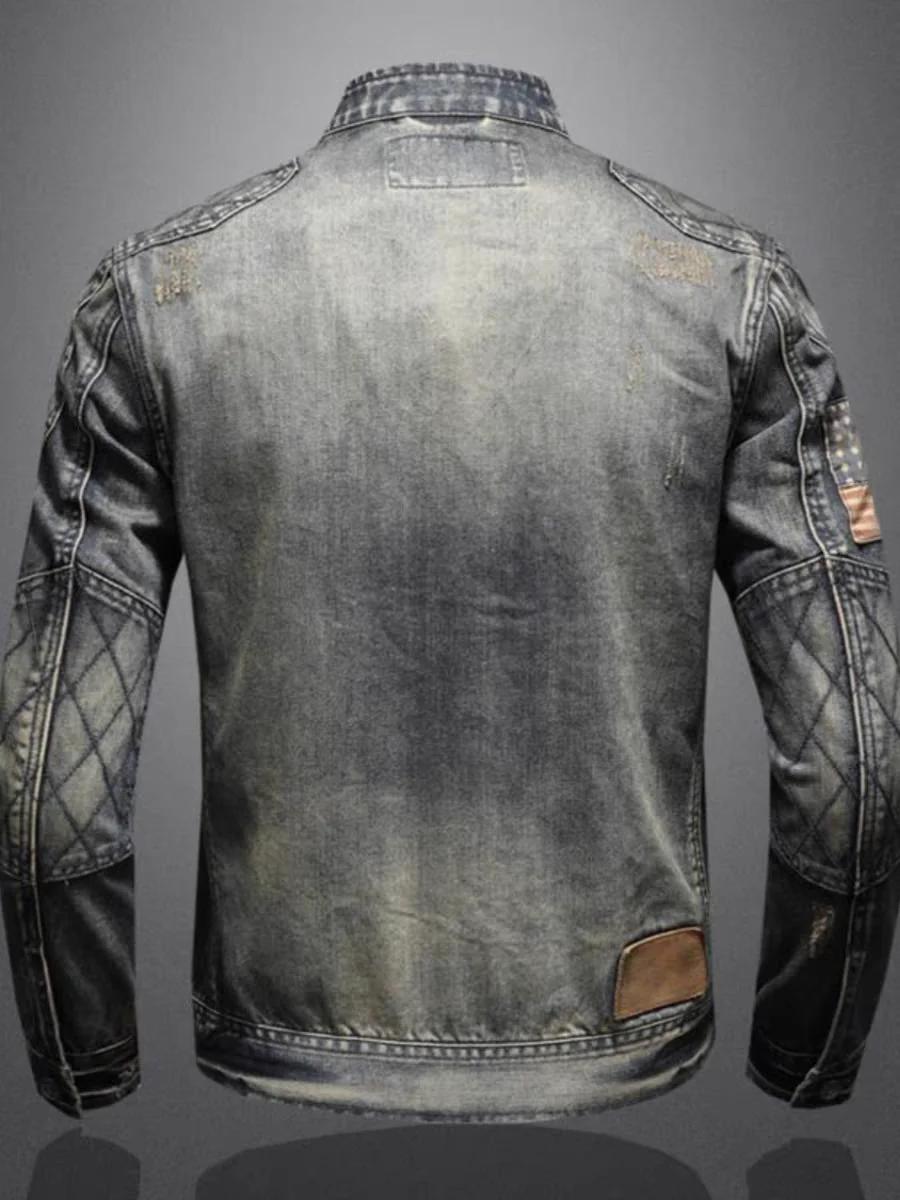 Veste en jean à glissière pour hommes, vêtements de motard à la mode, mode rétro décontractée, équit