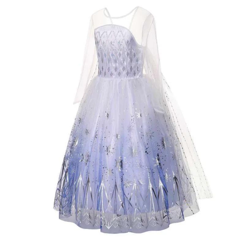 Robe de princesse Elsa de La Reine des neiges avec cape pour fille, robe blanche à manches longues e