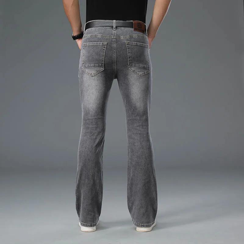 Jeans évasés en denim pour hommes, jeans stretch taille mi-haute pour hommes, jeans gris