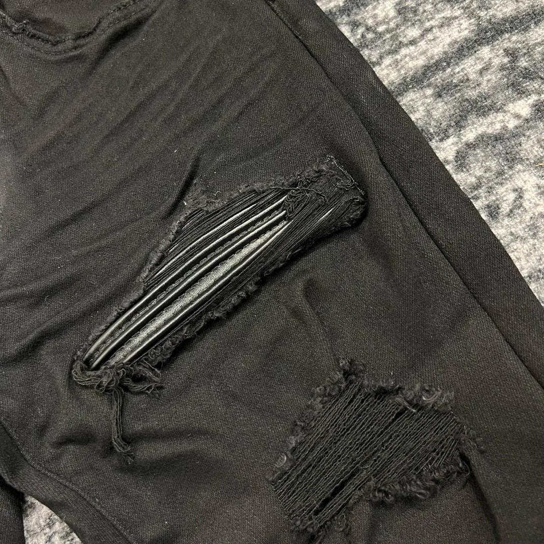 jeans noirs skinny en cuir côtelé pour hommes