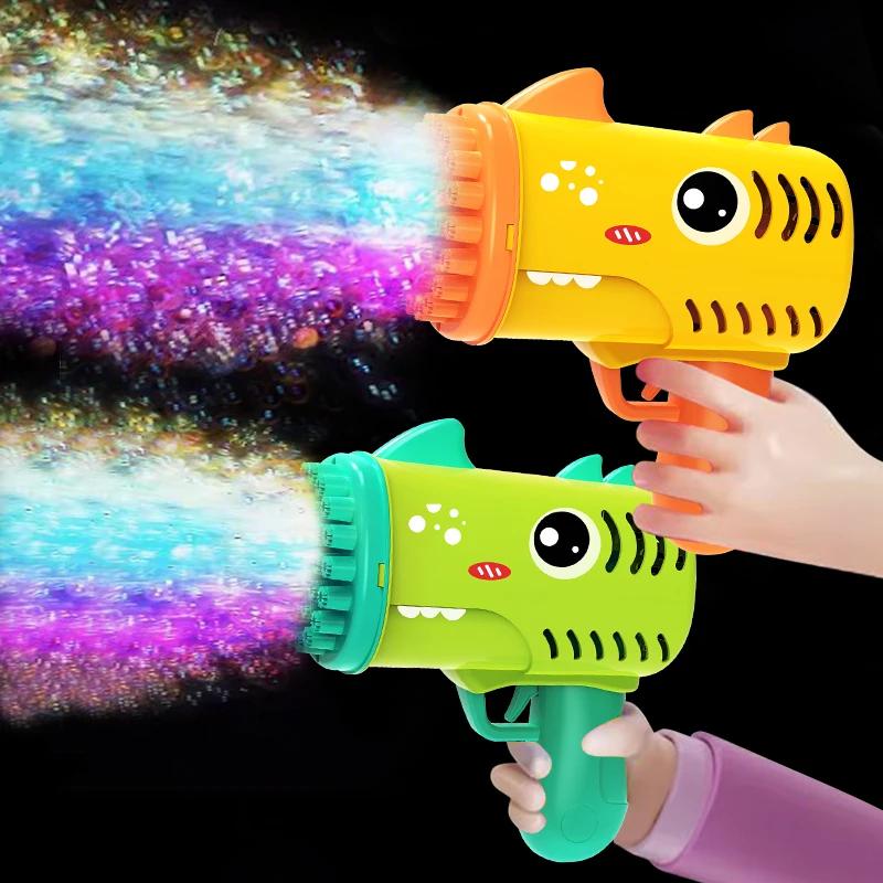 Jouet à bulles portatif pour enfants, 35 trous, dinosaure, machine à bulles électrique de dessin ani