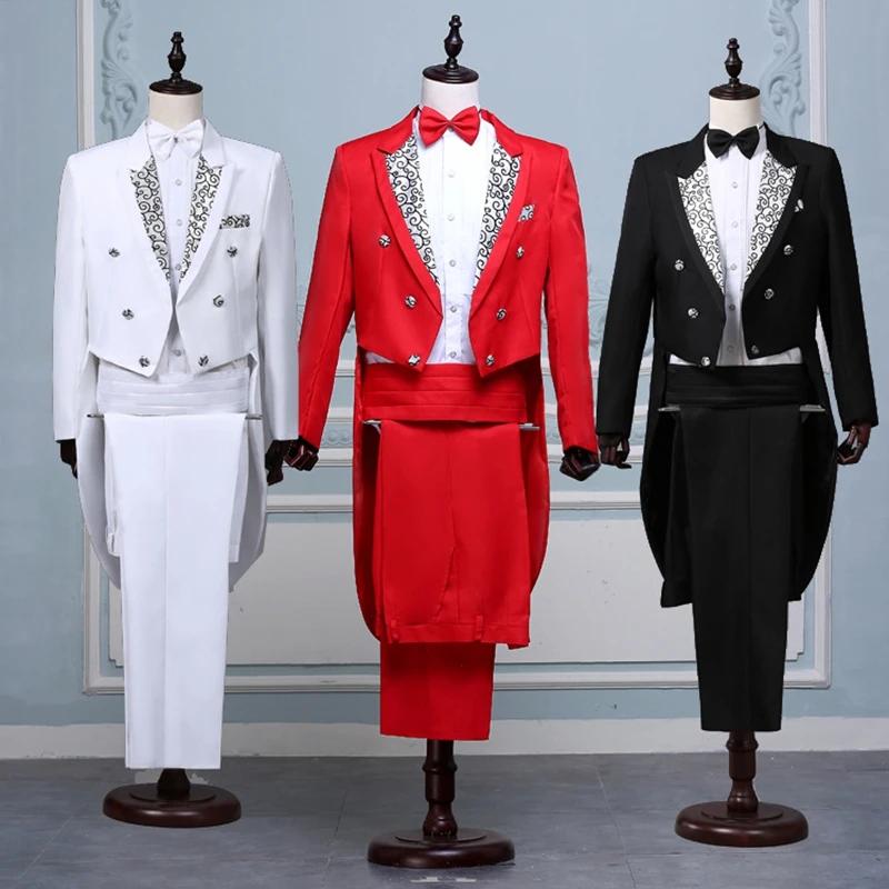 Veste de costume classique pour homme, style moderne blanc et noir, avec queue-de-pie, pour chanteur