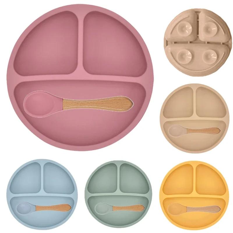 Vaisselle en Silicone souple pour bébé, plat d'alimentation pour enfant, assiette à ventouse, bol cu