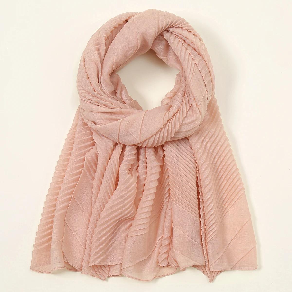 Écharpe plissée en coton pour femme, voile musulman, châle rond déformable, hijab islamique, grande 
