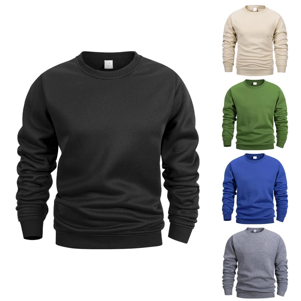 Sweat-shirt à col rond pour hommes, couleur unie, printemps, extérieur, décontracté, quotidien, manc
