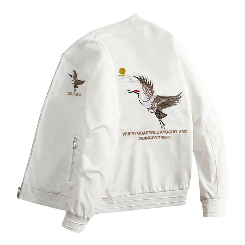 Veste Sukajan brodée Crane pour hommes 2026, Blouson Bomber Harajuku à manches longues, Manteau univ