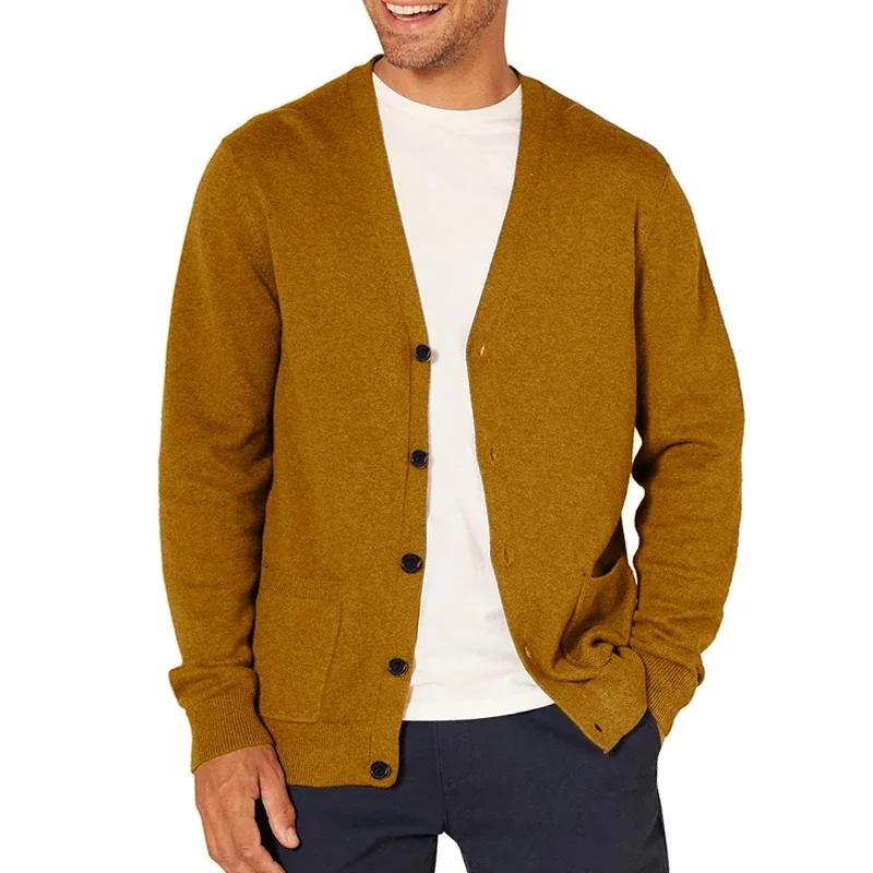 Cardigan à manches longues pour hommes, pull en laine tricoté, vêtements de sport, col en v, boutons