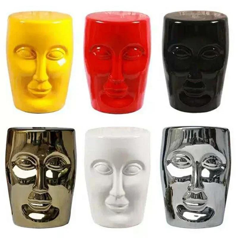 Tabouret créatif en porcelaine avec visage humain, meubles nordiques anciens, banc en céramique à je