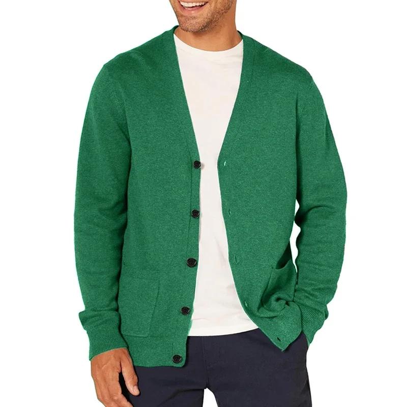 Cardigan à manches longues pour hommes, pull en laine tricoté, vêtements de sport, col en v, boutons