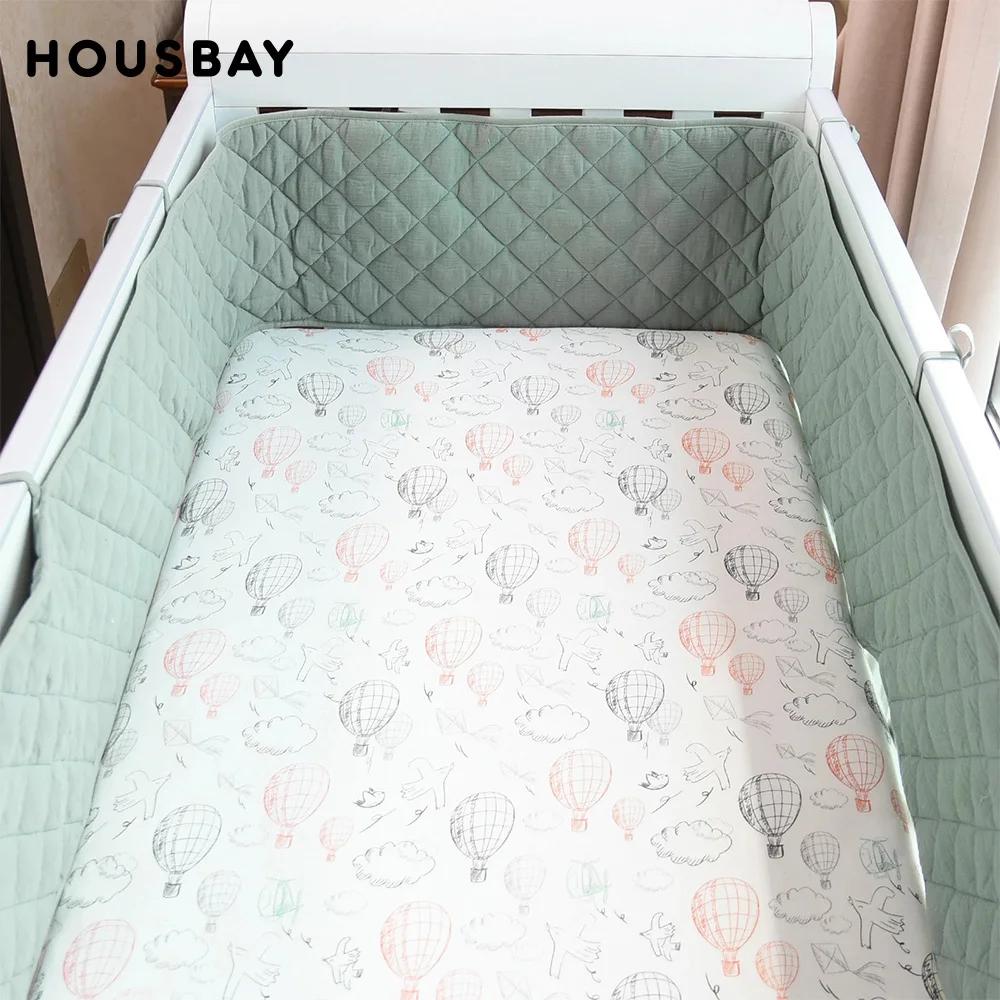 Pare-chocs berceau crêpe Plaid beige coton doux - Protection barres lit bébé pour un sommeil sécurisé